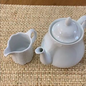 Adorable White Ceramic teapot and matching Creamer